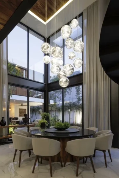 melt chandelier over dining room